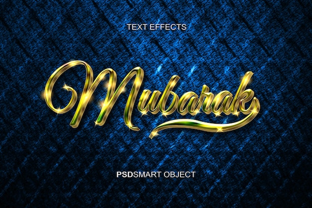 Maqueta de estilo de texto 3D de mubarak gold de lujo