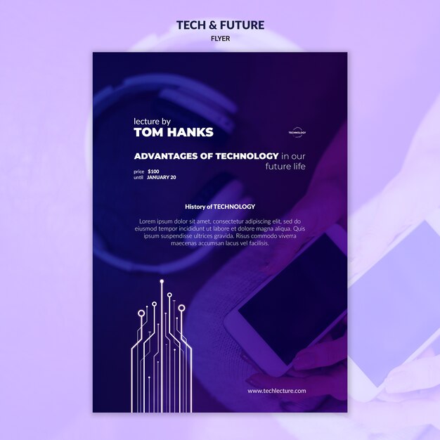 Maqueta de flyer de tecnología y concepto futuro