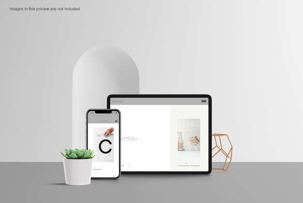Maqueta limpia de tableta y teléfono inteligente