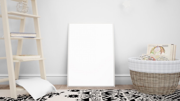Maqueta de marco de fotos en blanco con objetos decorativos