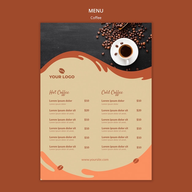 Maqueta del menú del concepto de café