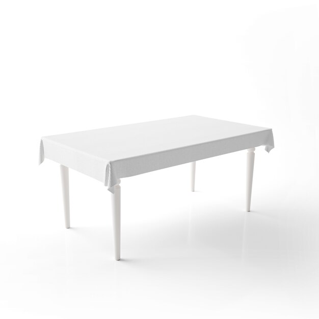 Maqueta de mesa de comedor vacía con un paño blanco