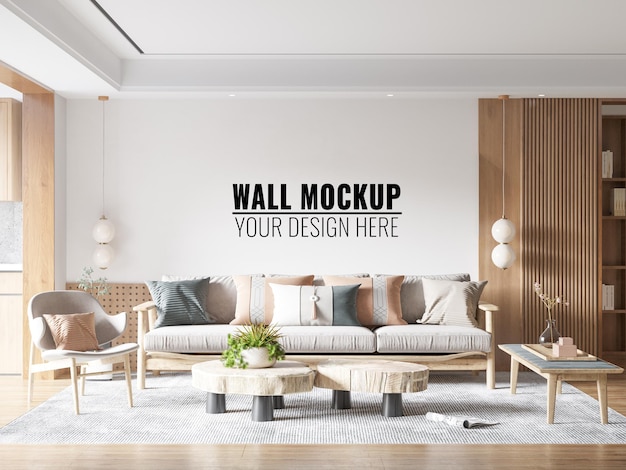 Maqueta de la pared de la sala de estar interior representación 3d ilustración 3d