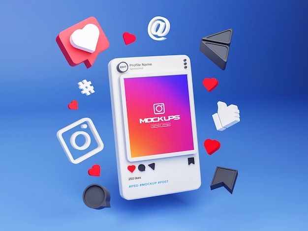 Maqueta de redes sociales de instagram 3d PSD Premium 