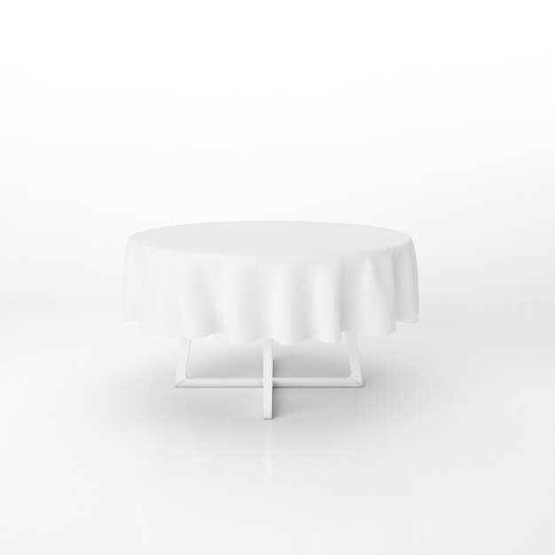 Maqueta redonda de mesa de comedor con un paño blanco