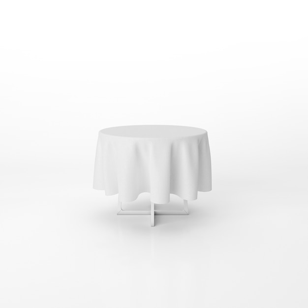 Maqueta redonda de mesa de comedor con un paño blanco