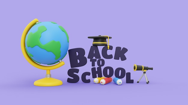 PSD gratuito maqueta de regreso a la escuela con útiles escolares de renderizado 3d