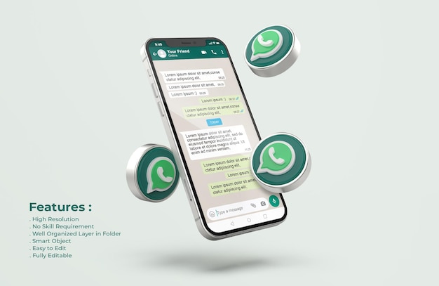 Maqueta de whatsapp en un teléfono móvil plateado PSD Premium 