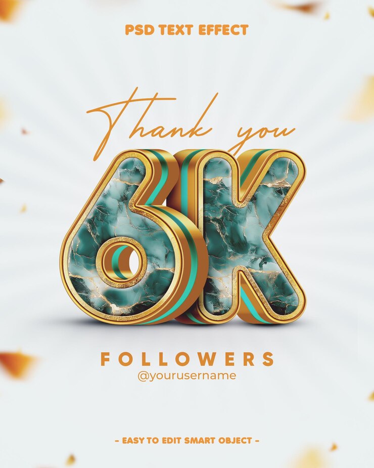 PSD gratuito marble texture grazie 6k follower effetto di testo modificabile