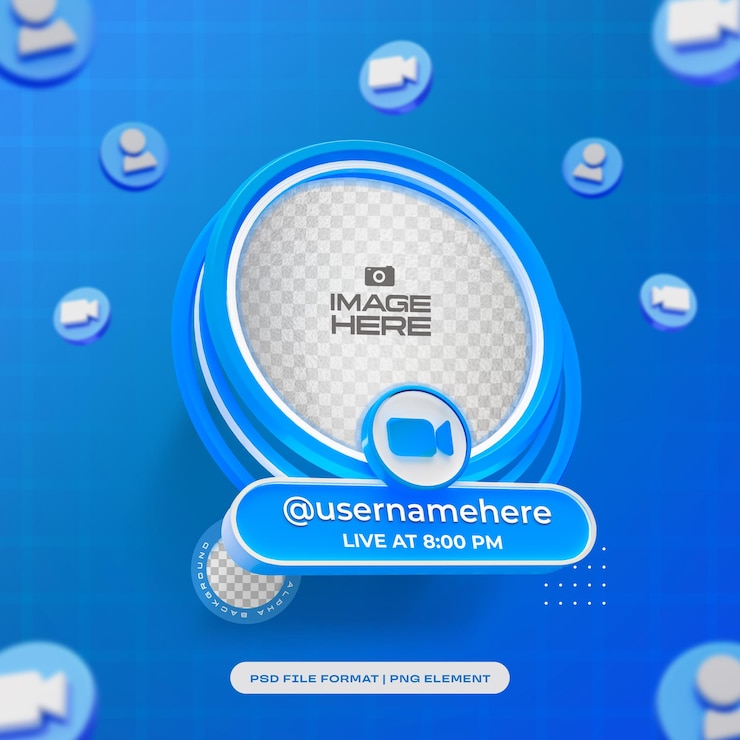PSD gratuito marco 3d de perfil redondo para zoom en las redes sociales aislado