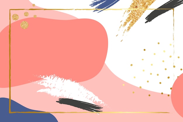 Marco dorado psd sobre fondo de patrón de Memphis rosa coral