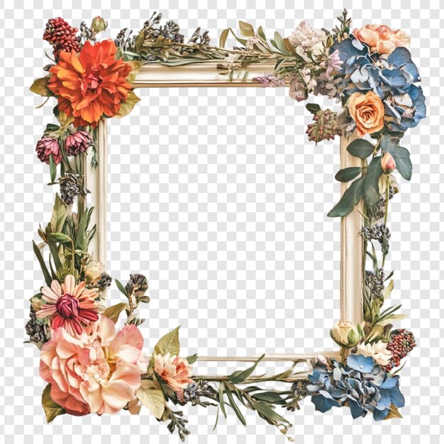 Marco floral Flores secas que rodean un marco de cuadros de época