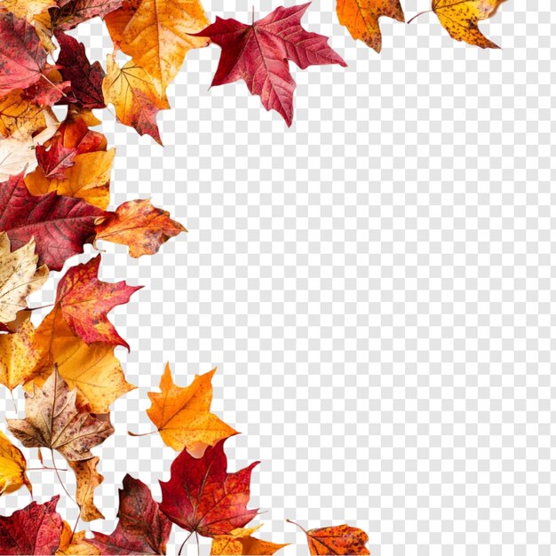 Marco de hojas de otoño Una vibrante colección de hojas caídas de color naranja rojo y amarillo que forman un hermoso marco de esquina perfecto para diseños y fondos con temas de otoño