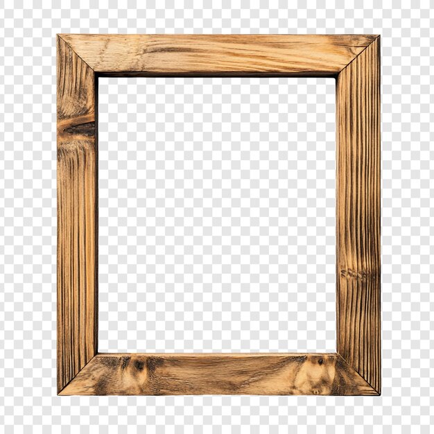 Marco de madera rústico cuadrado textura de madera marrón marco de imagen vacío plantilla en blanco aislada en fondo transparente