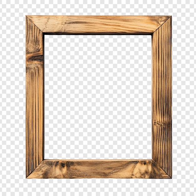 Marco de madera rústico cuadrado textura de madera marrón marco de imagen vacío plantilla en blanco aislada en fondo transparente