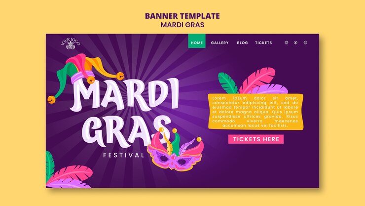 Gratis PSD mardi gras feest landingspagina sjabloon