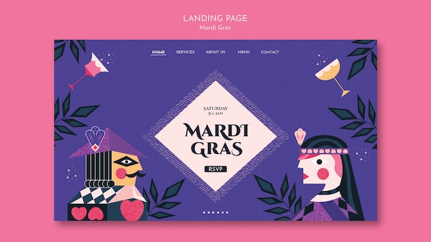 Gratis PSD mardi gras feest landingspagina sjabloon