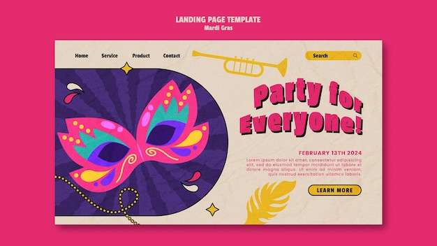 Gratis PSD mardi gras feest landingspagina sjabloon