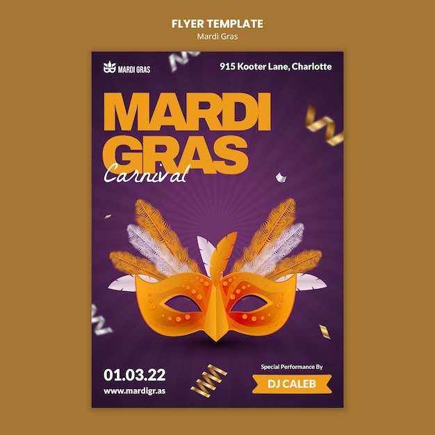 Gratis PSD mardi gras feest met masker