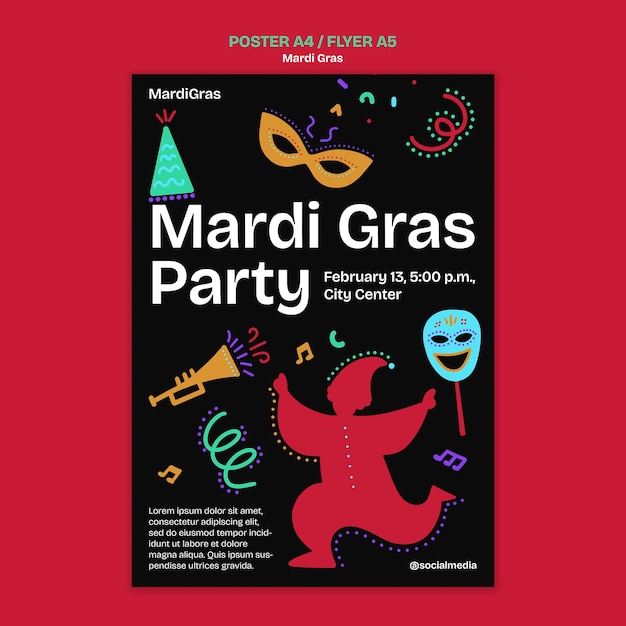 Gratis PSD mardi gras sjabloon ontwerp