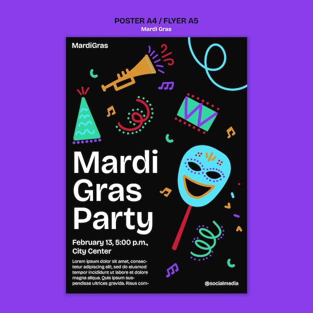 Gratis PSD mardi gras sjabloon ontwerp