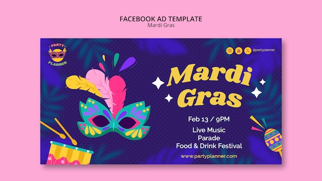 Gratis PSD mardi gras viering facebook sjabloon