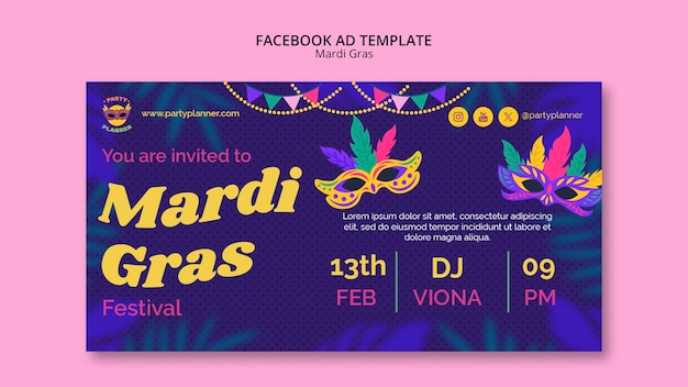 Gratis PSD mardi gras viering facebook sjabloon