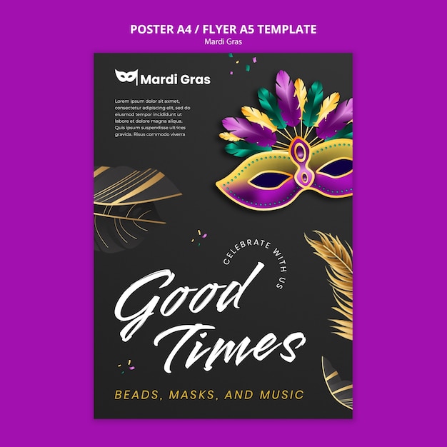 Gratis PSD mardi gras viering poster sjabloon