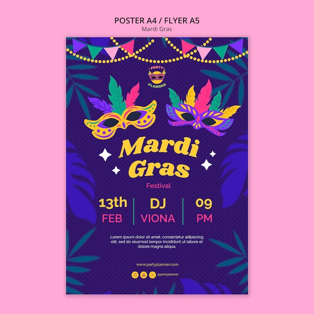 Gratis PSD mardi gras viering poster sjabloon