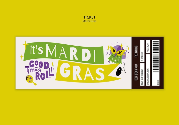 PSD Gratis mardi grass ticket  template design
