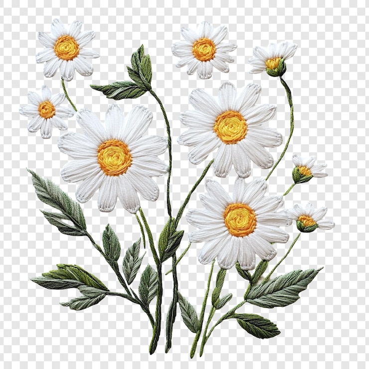 PSD gratuito margherite ricamate un'arte delicata del ricamo floreale
