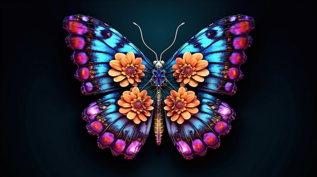 PSD gratuito mariposa colorida en flor ia generativa
