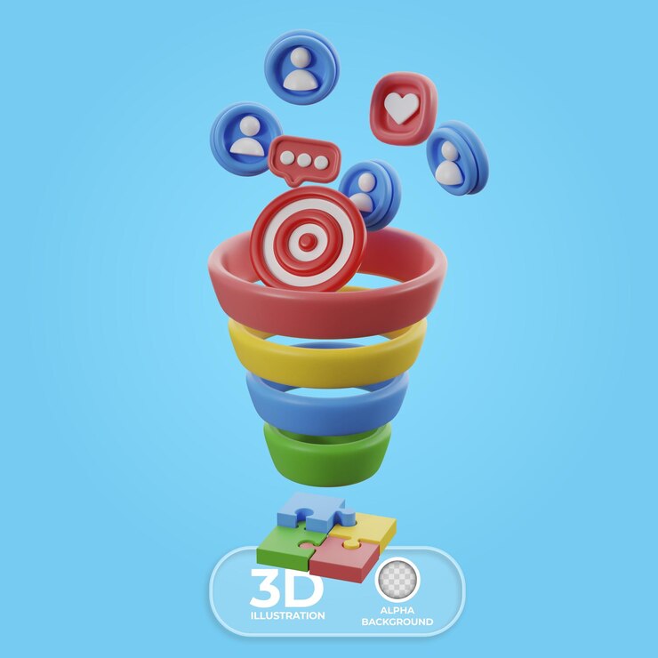 PSD Gratis marketing conversion funnel with puzzle pieces fitting together