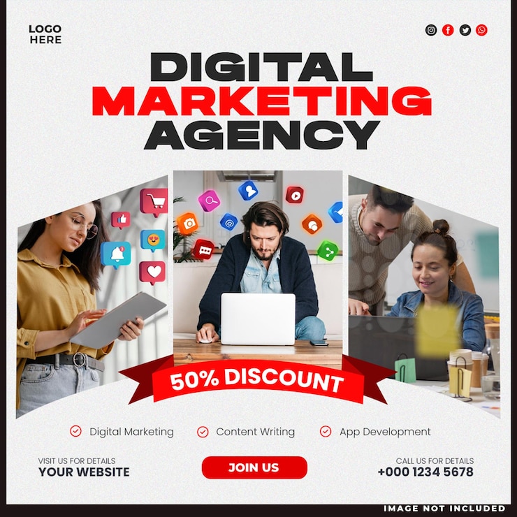 PSD gratuito marketing digital medios sociales corporativos y banner de la agencia o plantilla de publicación de instagram
