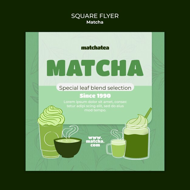 Matcha es una bebida de té cuadrada con una plantilla de volante.