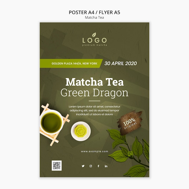 Gratis PSD matcha thee a4 poster sjabloon