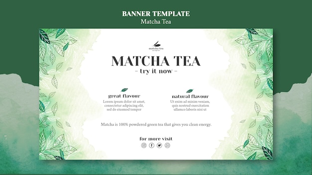 Gratis PSD matcha thee concept banner sjabloon mock-up