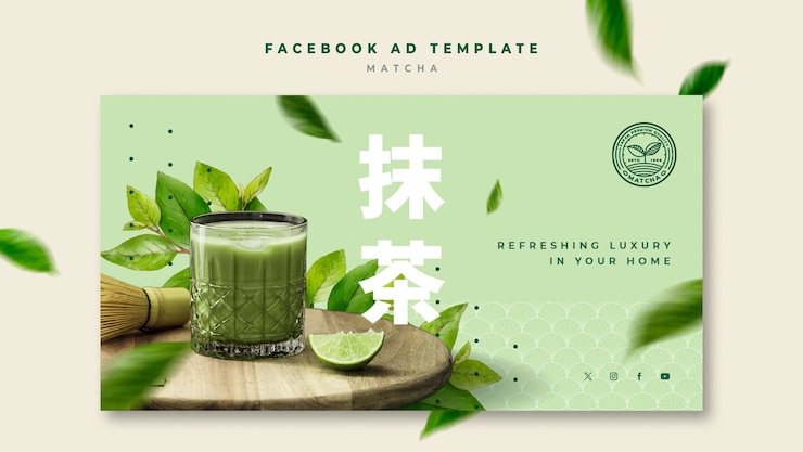 Gratis PSD matcha thee drinken facebook sjabloon.