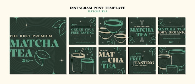 Gratis PSD matcha thee drinken instagram posts.