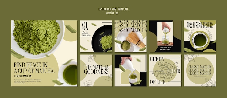 Gratis PSD matcha thee instagram-berichten