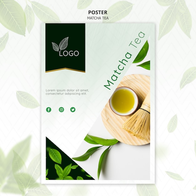 Gratis PSD matcha thee poster sjabloon met bamboe garde