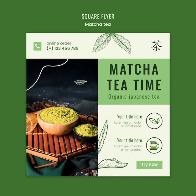 Gratis PSD matcha thee vierkante flyer-sjabloon