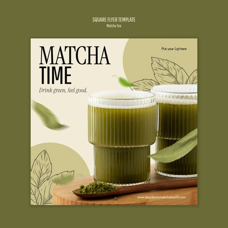 Gratis PSD matcha thee vierkante flyer-sjabloon