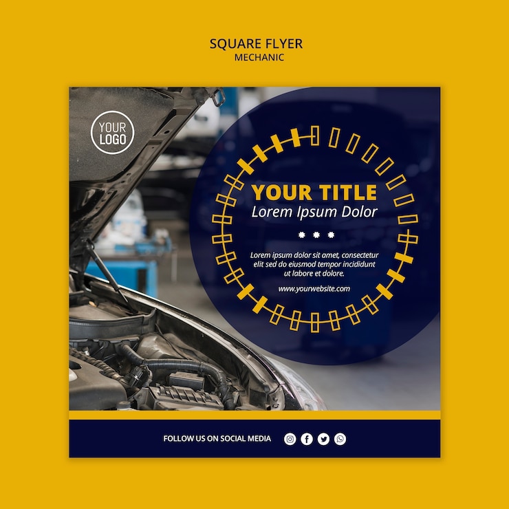 Gratis PSD mechanische zakelijke vierkante flyer met auto