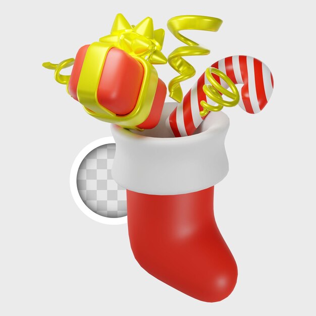Medias de Navidad con regalos y dulces ilustración en 3D