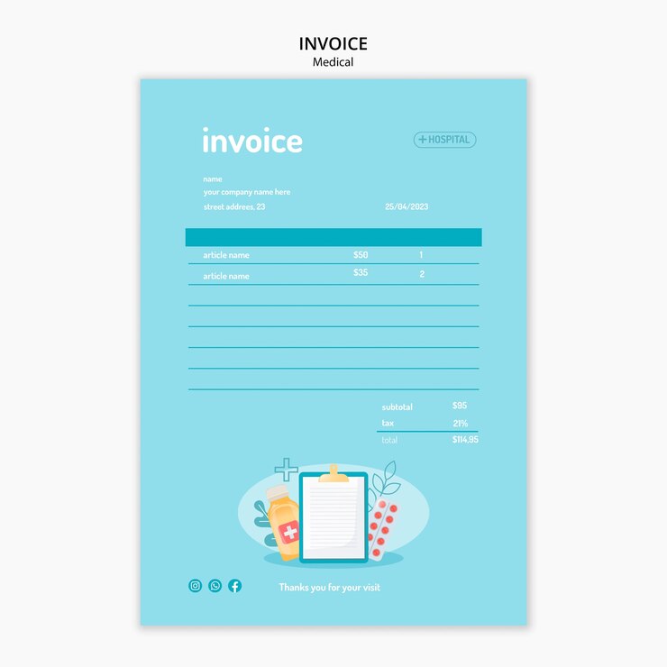 PSD Gratis medical center invoice template
