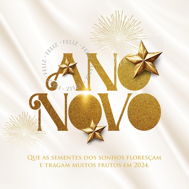 Los medios sociales alimentan un feliz año nuevo y un feliz 2024 con estrellas doradas