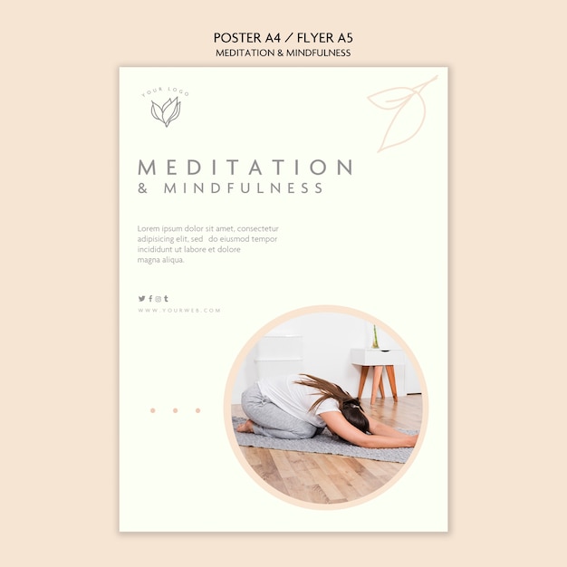 Gratis PSD meditatie en mindfulness posterontwerp