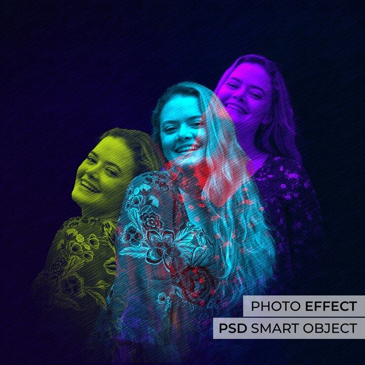 PSD Gratis medium shot woman posing triple color effect