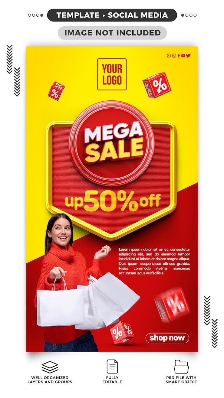 Gratis PSD mega sale-sjabloon voor sociale media-verhalen tot 50 korting